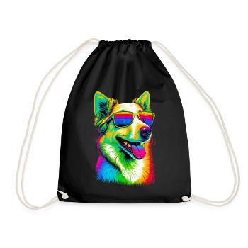 Super Cute Retro Rainbow Summer Corgi Corgeek Art - Drawstring Bag - black - Front