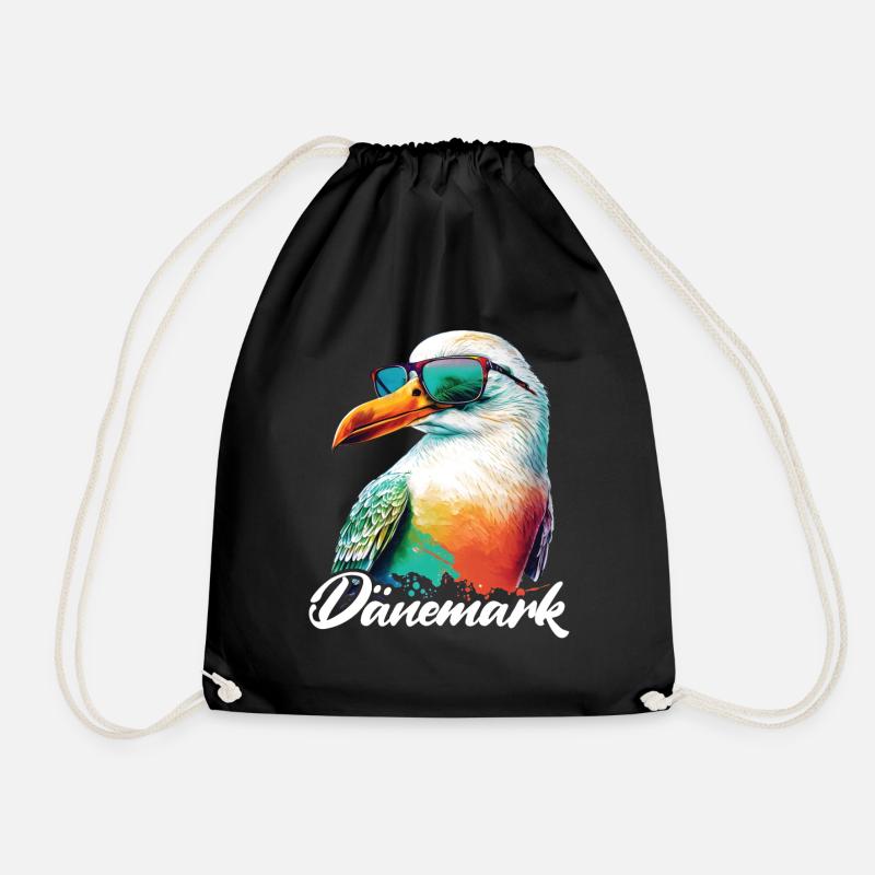 Dänemark Urlaub coole bunte Möwe mit Sonnenbrille - Turnbeutel - Schwarz