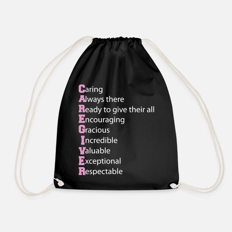Caregiver Definition Elderly Caregiving Carer - Drawstring Bag - black