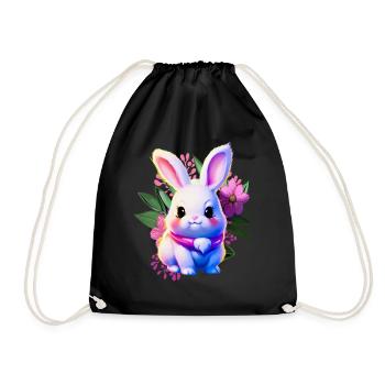 cute Easter Bunny Floral with Easter flowers - Drawstring Bag - black - Front