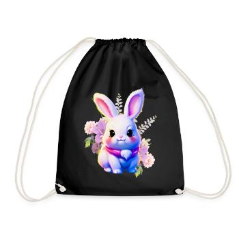 Flowers Easter Bunny Cute Bunny - Drawstring Bag - black - Front