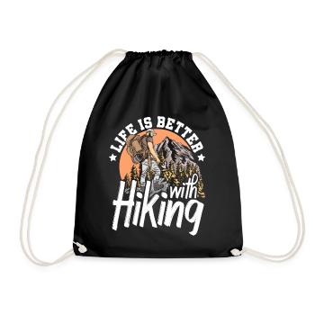 Life is better with hiking mountain backpack - Drawstring Bag - black - Front