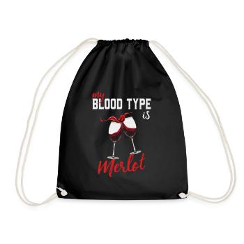 Wine Lover My Blod Type Is Merlot Funny Wine Maker - Drawstring Bag - black - Front
