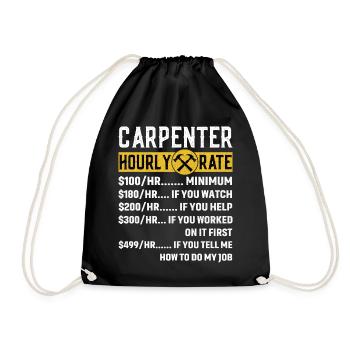 Vintage Carpenter Apparel Woodworking Hourly Rate - Drawstring Bag - black - Front