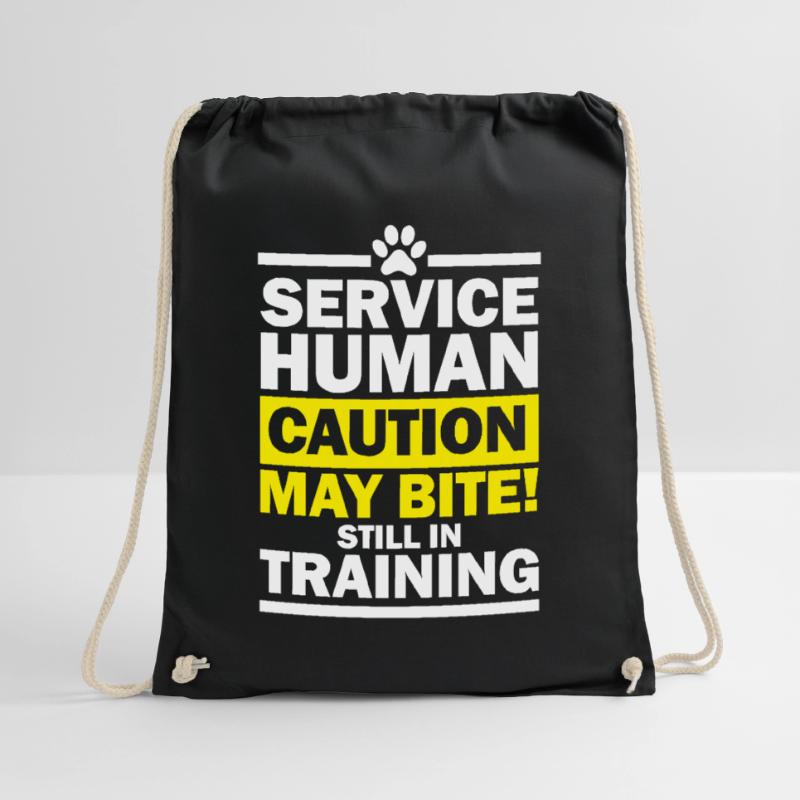 Service Human Caution May Bite Still in Training Drawstring Bag