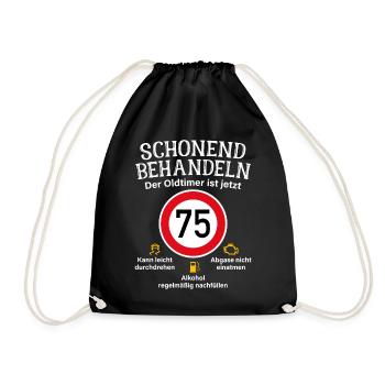 75. Geburtstag Schonend Behandeln Oldtimer Ist 75 - Turnbeutel - Schwarz - Vorne