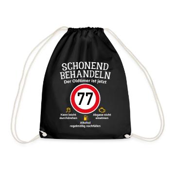 77. Geburtstag Schonend Behandeln Oldtimer Ist 77 - Turnbeutel - Schwarz - Vorne