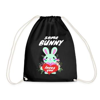 cute easter bunny in love - Drawstring Bag - black - Front