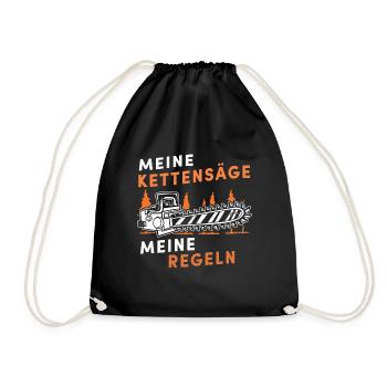 Holz Geschenke Chainsaw Kettensäge Waldarbeiter - Turnbeutel - Schwarz - Vorne