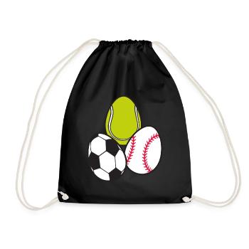 Tennis Racket Sports Football Baseball Easter Eggs - Drawstring Bag - black - Front