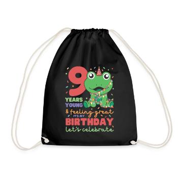 Frog for 9th birthday Children nine years old - Drawstring Bag - black - Front