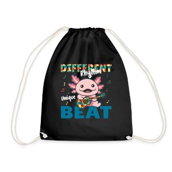 Autism Awareness Month Puzzle Music Axolotl - Drawstring Bag - black - Front