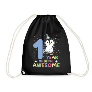 Penguin for the 1st birthday for children one year old - Drawstring Bag - black - Front