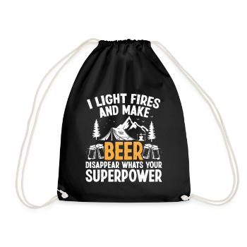 I light Fires and make Beer disappear - Drawstring Bag - black - Front