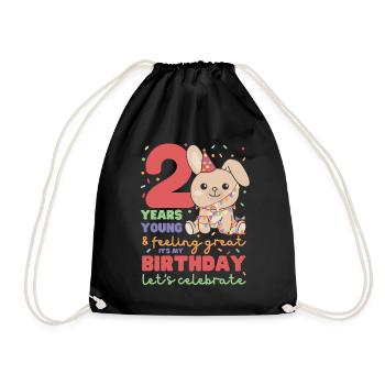 Rabbit for 2nd birthday Children two years old - Drawstring Bag - black - Front