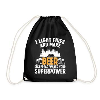 I light Fires and make Beer disappear - Drawstring Bag - black - Front
