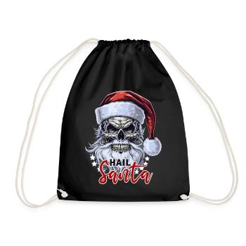 Funny Hail Santa Claus Skull Skeleton Antichrist C - Drawstring Bag - black - Front