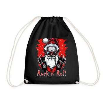 Funny Rock n Roll Punk Santa Claus Rocker Christma - Drawstring Bag - black - Front