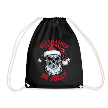 Get Smashed Be Jolly Drunk Santa Claus Skull Chris - Drawstring Bag - black - Front