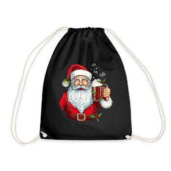 Bad Santa Claus Beer Mug Funny Beer Drinking Chris - Drawstring Bag - black - Front