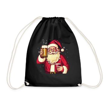 Bad Santa Claus Beer Mug Funny Beer Drinking Chris - Drawstring Bag - black - Front