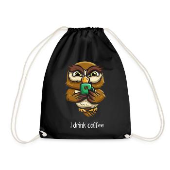 coffee brewed nocturnal bird - Drawstring Bag - black - Front