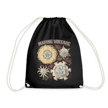 Vintage Ocean, botanical starfish, antique mandala - Drawstring Bag - black - Front