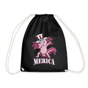 Merica Axolotl Molch mit Zylinder Hut Amerika USA - Turnbeutel - Schwarz - Vorne