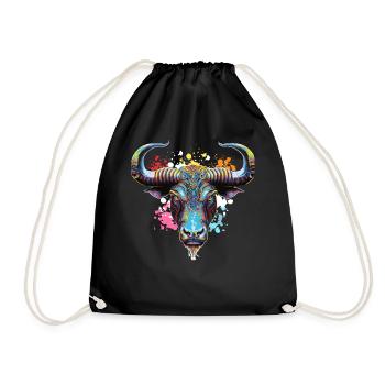 Colorful Bull Head Taurus Pop Art Bull Astrology Z - Drawstring Bag - black - Front