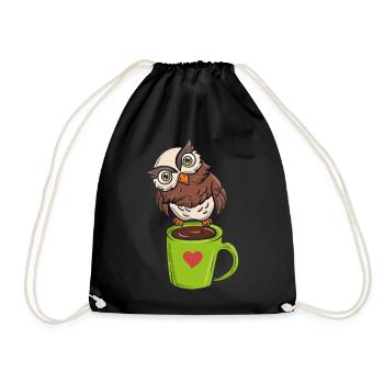 Owl Night Bird Caffeine Lovers - Drawstring Bag - black - Front