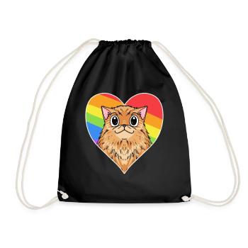 Regenbogen - Katze mit Herz - Turnbeutel - Schwarz - Vorne