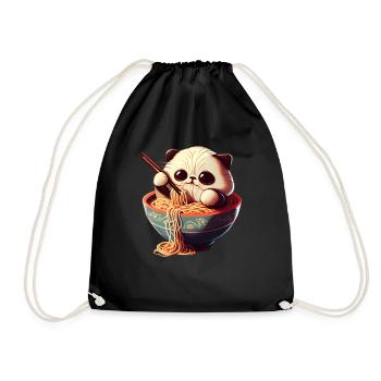 But first ramen cute cat eats ramen - Drawstring Bag - black - Front