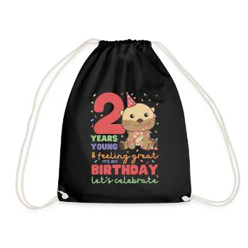 Otter zum 2. Geburtstag Kinder zwei Jahre alt - Turnbeutel - Schwarz - Vorne