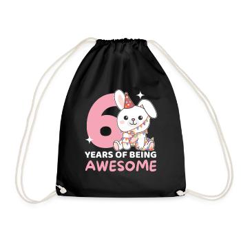 Hase zum 6. Geburtstag Kinder sechs Jahre alt - Turnbeutel - Schwarz - Vorne