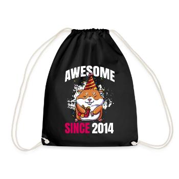 Awesome Since 2014 - 9th Hamster Birthday - Drawstring Bag - black - Front