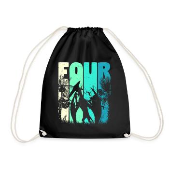 Pterodactyl 4 Years Old Boy 4th Birthday Retro - Drawstring Bag - black - Front