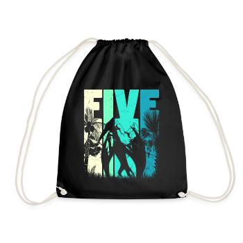 Pterodactyl 5 Years Old Boy 5th Birthday Retro - Drawstring Bag - black - Front