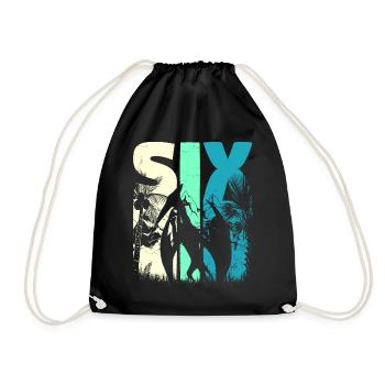 Pterodactyl 6 Years Old Boy 6th Birthday Retro - Drawstring Bag - black - Front