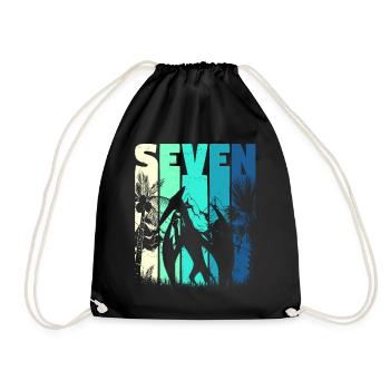 Pterodactyl 7 Years Old Boy 7th Birthday Retro - Drawstring Bag - black - Front