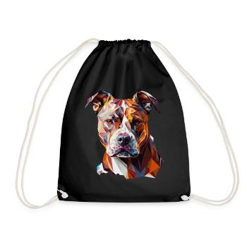 Geometric Pitbull Face Abstract Polygonal Dog Bree - Drawstring Bag - black - Front