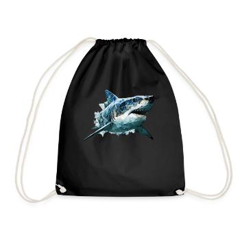 Geometric Shark Head Abstract Polygonal - Drawstring Bag - black - Front