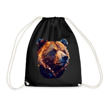 Geometric Bear Head Abstract Polygonal Wild Animal - Drawstring Bag - black - Front