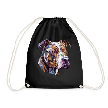 Geometric Pitbull Face Abstract Polygonal Pet Dog - Drawstring Bag - black - Front