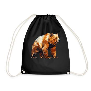 Geometric Bear Head Abstract Polygonal Wild Animal - Drawstring Bag - black - Front