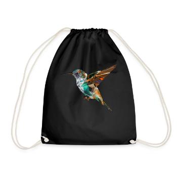 Geometric Hummingbird Head Abstract Polygonal Bird - Drawstring Bag - black - Front