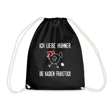 Eier - Ich liebe Hühner die kacken Frühstück - Turnbeutel - Schwarz - Vorne