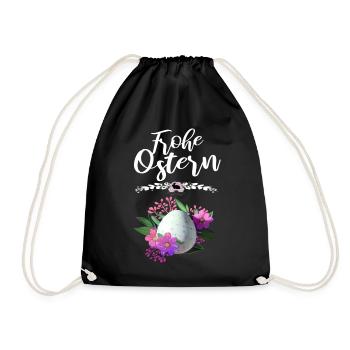 Frohe Ostern Osterei Floral - Turnbeutel - Schwarz - Vorne