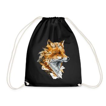 Geometric Fox Head Abstract Polygonal Wild Animal - Drawstring Bag - black - Front