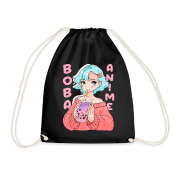 Kawaii Boba et Anime Girl Cute Bubble Tea - Sac de sport léger - noir - Devant