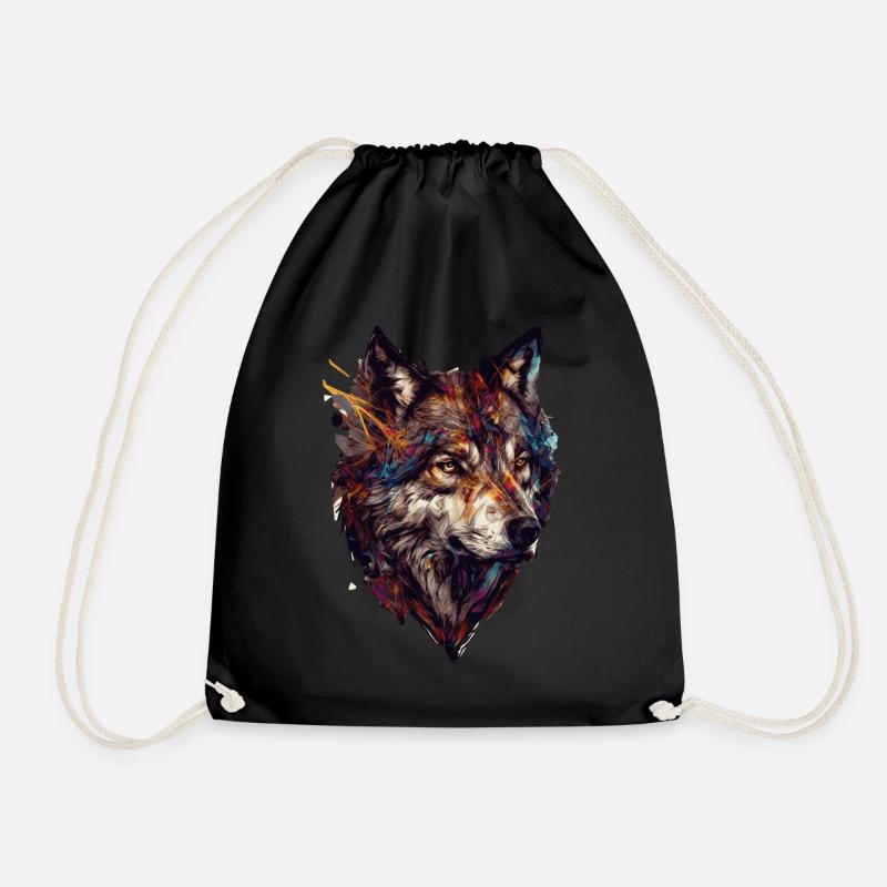 Geometric Wolf Head Abstract Polygonal - Turnbeutel - Schwarz